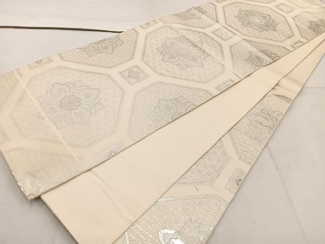 平和屋着物◎六通柄袋帯 蜀江花文 銀糸 正絹 逸品 BAAW1152mz