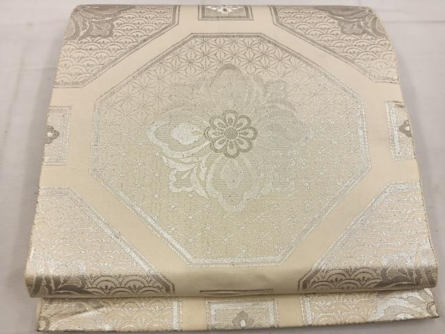 平和屋着物◎六通柄袋帯 蜀江花文 銀糸 正絹 逸品 BAAW1152mz