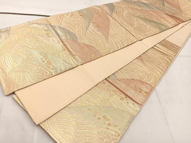 平和屋着物◎六通柄袋帯 遠山文 金糸 正絹 逸品 BAAW1153mz
