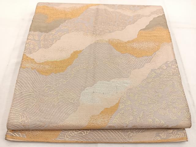 平和屋着物◎六通柄 京袋帯 本袋帯 流水花文 金糸 正絹 逸品 BAAW1154mz