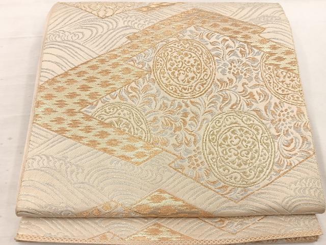平和屋着物◎六通柄 本袋帯 松皮菱花文 金糸 正絹 逸品 BAAW1164mz