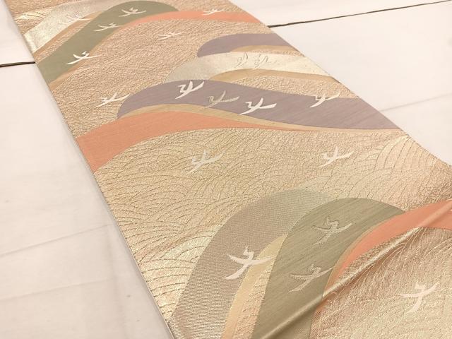 平和屋着物◎六通柄袋帯 流水飛鶴文 金糸 正絹 逸品 BAAW1178mz