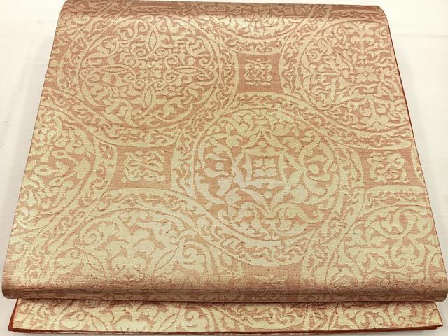 平和屋着物◎六通柄袋帯 草花丸文 金糸 正絹 逸品 BAAW1185mz