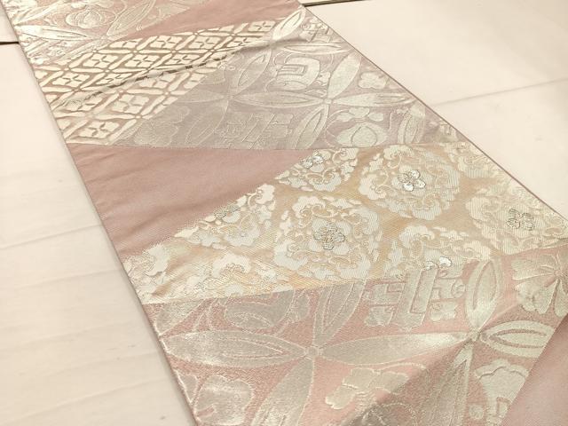 平和屋着物◎六通柄袋帯 宝尽くし花文 銀糸 正絹 逸品 BAAW1186mz