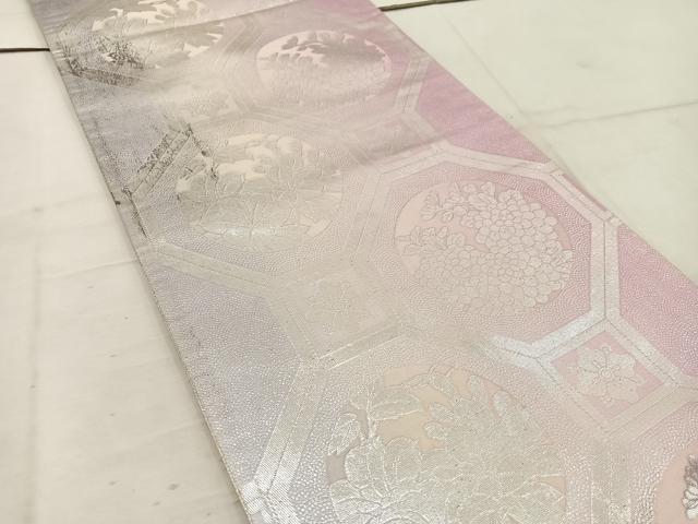 平和屋着物◎両面 全通柄袋帯 蜀江花文 銀糸 正絹 逸品 BAAW1203mz