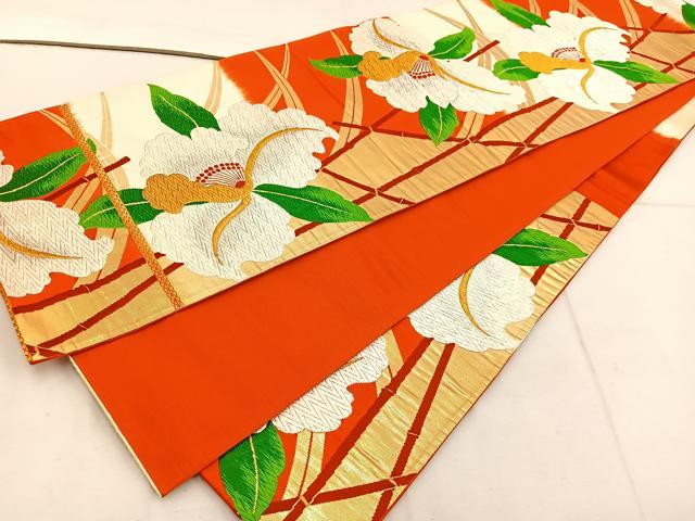 平和屋着物◎六通柄袋帯 唐織 カトレア 金糸 正絹 逸品 BAAW1216mz