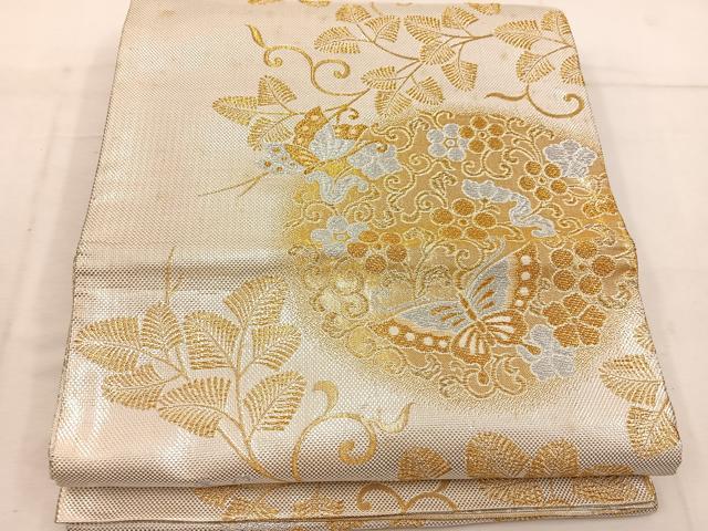 平和屋着物◎佐賀錦 六通柄袋帯 花蝶唐草文 金銀糸 正絹 逸品 BAAW1236mz