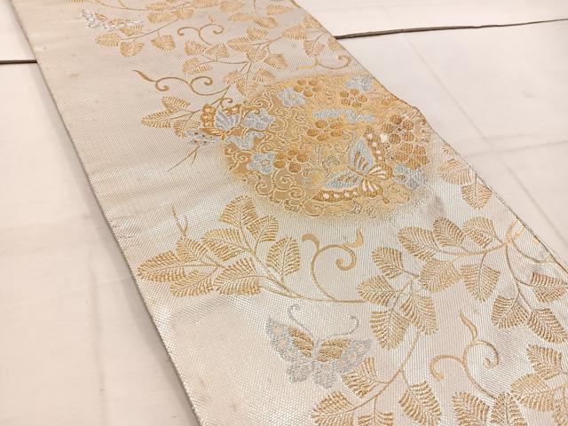 平和屋着物◎佐賀錦 六通柄袋帯 花蝶唐草文 金銀糸 正絹 逸品 BAAW1236mz