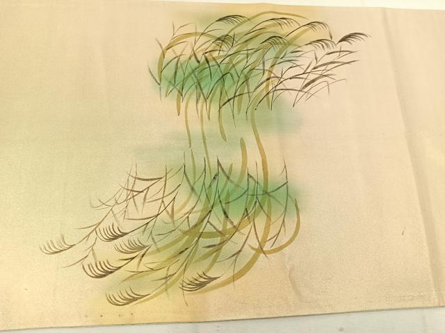 平和屋着物◎太鼓柄袋帯 手描き 花鳥文 引箔 正絹 逸品 BAAW1271mz