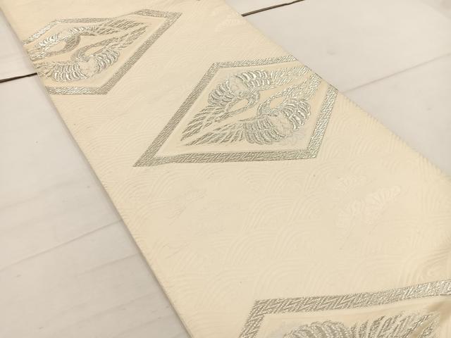 平和屋着物◎六通柄袋帯 唐織 双鶴 銀糸 正絹 逸品 BAAW1274mz