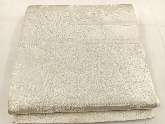 平和屋着物◎六通柄袋帯 佐賀つづれ織 菊花文 銀糸 正絹 逸品 BAAW1277mz