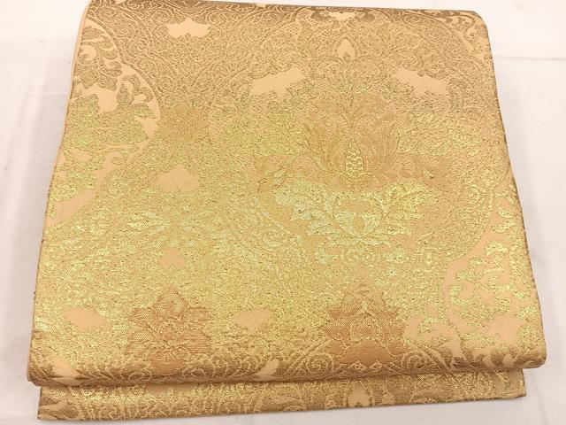 平和屋着物◎六通柄袋帯 更紗花文 金糸 正絹 逸品 BAAW1284mz