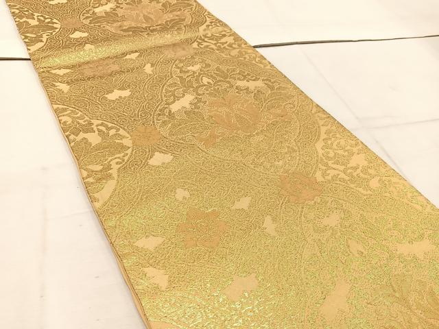 平和屋着物◎六通柄袋帯 更紗花文 金糸 正絹 逸品 BAAW1284mz