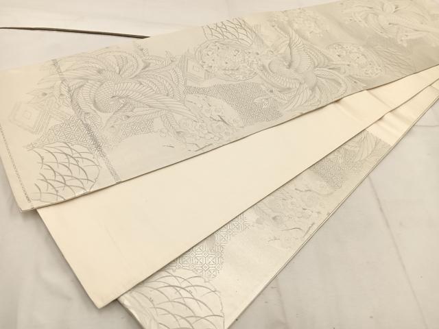平和屋着物◎六通柄袋帯 刺繍 鳳凰花文 銀糸 引箔 正絹 逸品 BAAW1306mz