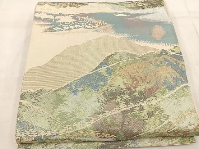 平和屋着物◎六通柄袋帯 遠山風景文 金銀糸 正絹 逸品 BAAW1314mz