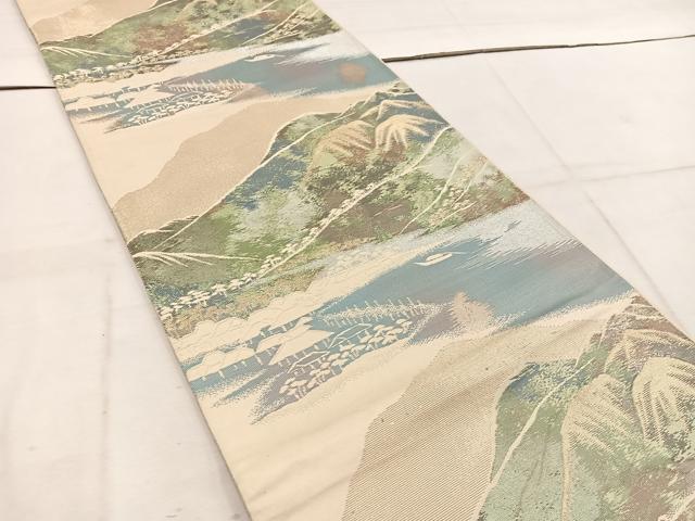 平和屋着物◎六通柄袋帯 遠山風景文 金銀糸 正絹 逸品 BAAW1314mz