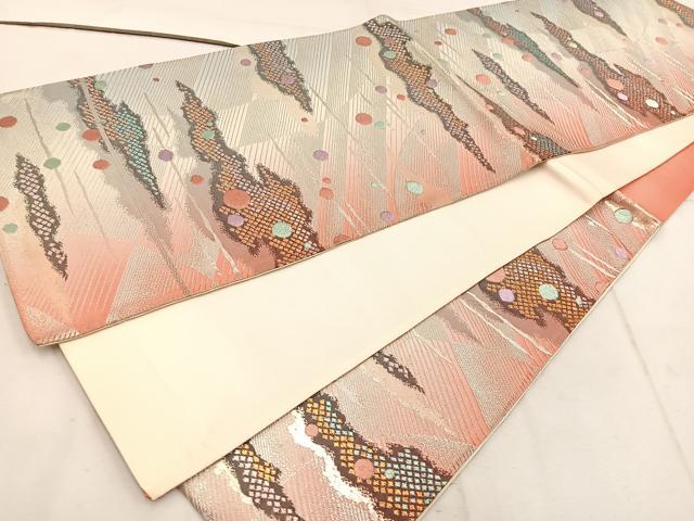 平和屋着物◎六通柄袋帯 雲取り丸文 プラチナ箔 正絹 逸品 BAAW1316mz