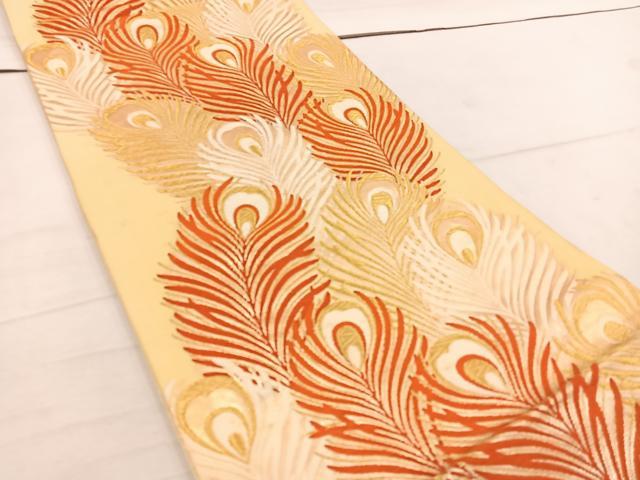 平和屋着物◎六通柄袋帯 唐織 孔雀羽 金糸 正絹 逸品 BAAW1324mz