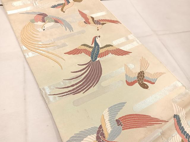 平和屋着物◎六通柄袋帯 唐織 鳳凰エ霞文 銀糸 正絹 逸品 BAAW1326mz