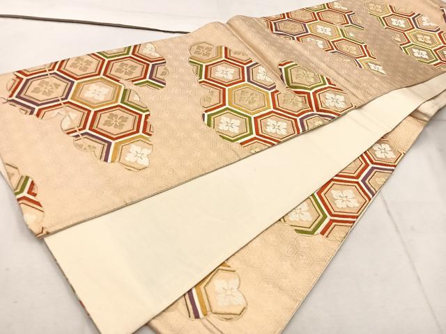 平和屋着物◎六通柄袋帯 唐織 亀甲花文 金糸 正絹 逸品 BAAW1332mz