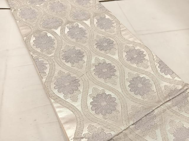 平和屋着物◎六通柄袋帯 立涌花文 銀糸 正絹 逸品 BAAW1337mz
