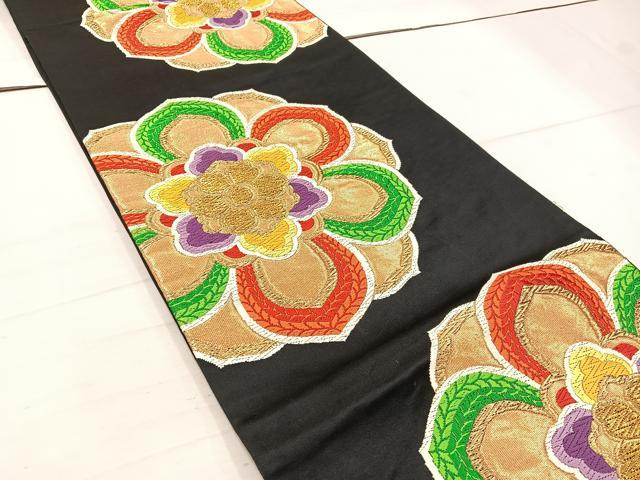 平和屋着物◎六通柄袋帯 唐織 宝相華 黒地 金糸 正絹 逸品 BAAW1340mz