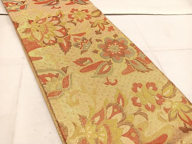 平和屋着物◎佐賀錦 六通柄袋帯 草花文 金糸 正絹 逸品 BAAW1355mz