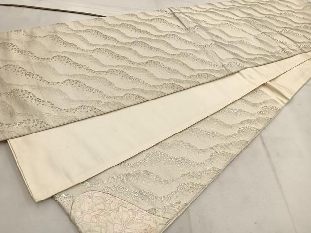 平和屋着物◎太鼓柄袋帯 唐織 切嵌 流水花文 銀糸 正絹 逸品 BAAW1356mz