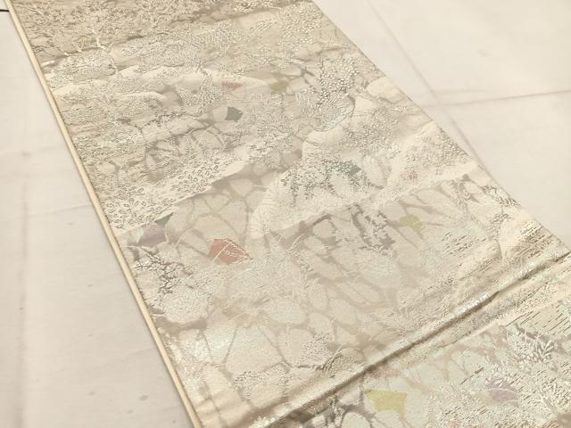 平和屋着物◎六通柄袋帯 飛鶴樹林文 古京錦 銀糸 正絹 逸品 BAAW1359mz