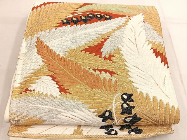 平和屋着物◎六通柄袋帯 草葉文 金糸 BAAW1362mz