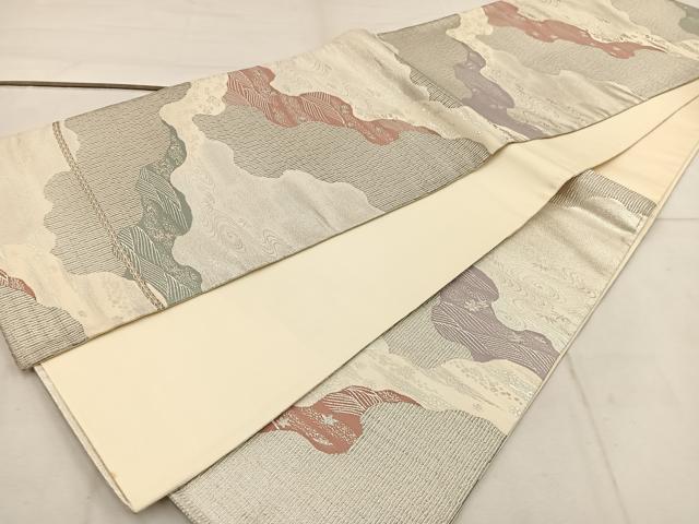 平和屋着物◎六通柄袋帯 竜田川 銀糸 正絹 逸品 BAAW1367mz