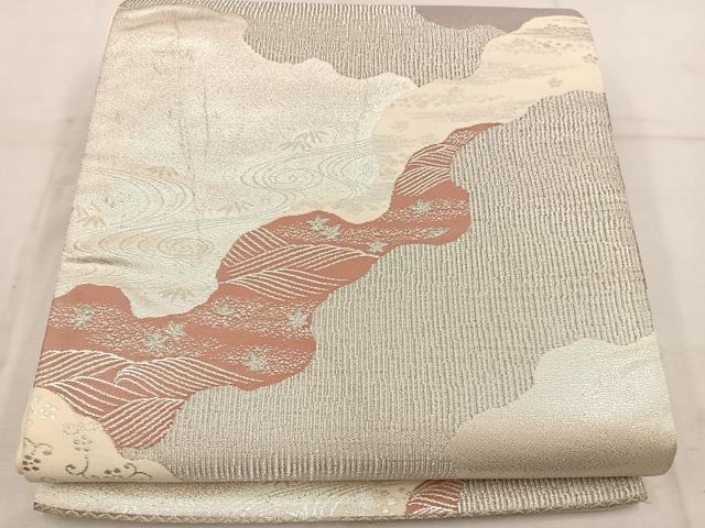 平和屋着物◎六通柄袋帯 竜田川 銀糸 正絹 逸品 BAAW1367mz