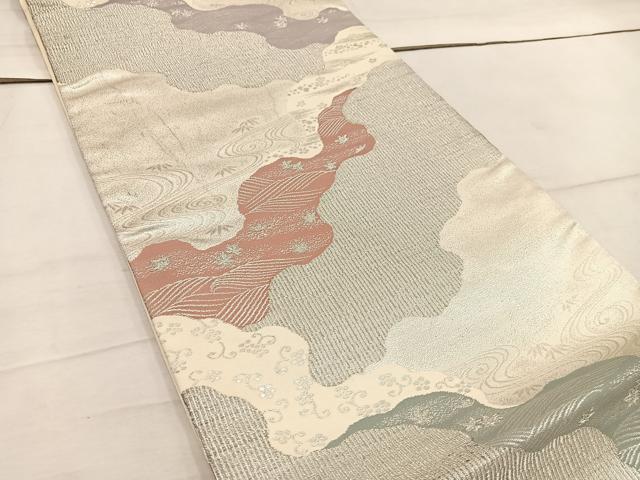 平和屋着物◎六通柄袋帯 竜田川 銀糸 正絹 逸品 BAAW1367mz