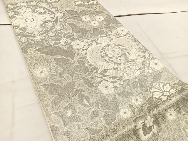 平和屋着物◎六通柄袋帯 唐織 九百錦 孔雀花文 プラチナ箔 正絹 逸品 BAAW1370mz