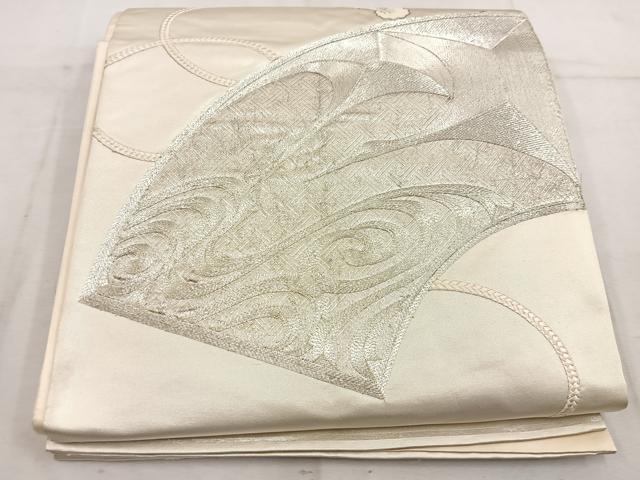 平和屋着物◎太鼓柄袋帯 総刺繍 駒刺繍 地紙流水文 銀糸 正絹 逸品 BAAW1372mz
