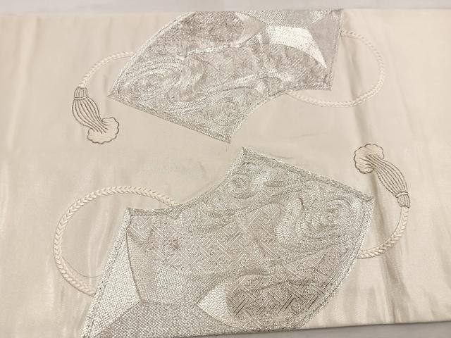 平和屋着物◎太鼓柄袋帯 総刺繍 駒刺繍 地紙流水文 銀糸 正絹 逸品 BAAW1372mz