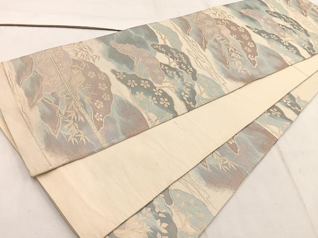 平和屋着物◎六通柄袋帯 風景花文 金糸 正絹 逸品 BAAW1374mz
