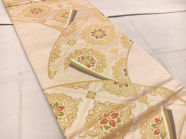 平和屋着物◎六通柄袋帯 唐織 地紙重ね蜀江花文 金糸 正絹 逸品 BAAW1380mz