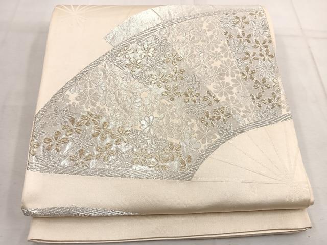 平和屋着物◎西陣 六通柄袋帯 扇面花文 金銀糸 証紙付き 正絹 逸品 BAAW1397mz