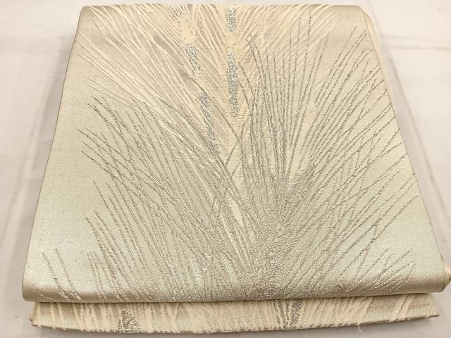 平和屋着物◎六通柄袋帯 枝葉文 銀糸 正絹 逸品 BAAW1419mz