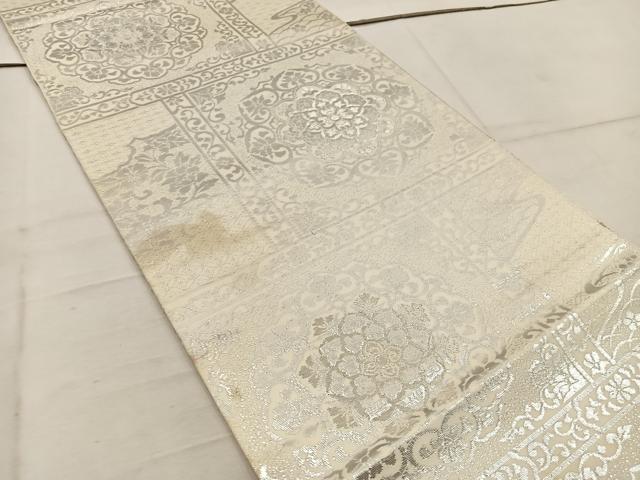 平和屋着物◎六通柄 本袋帯 正倉院花文 銀糸 正絹 逸品 BAAW1423mz