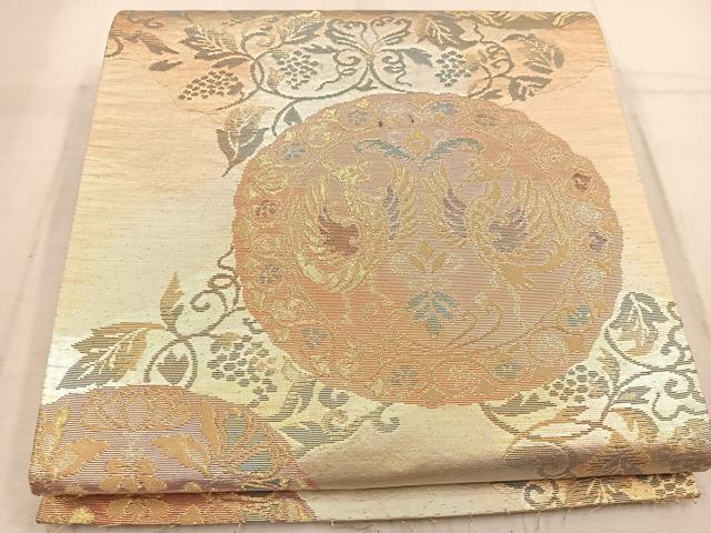 平和屋着物◎六通柄袋帯 鳳凰雪輪花文 金糸 正絹 逸品 BAAW1425mz