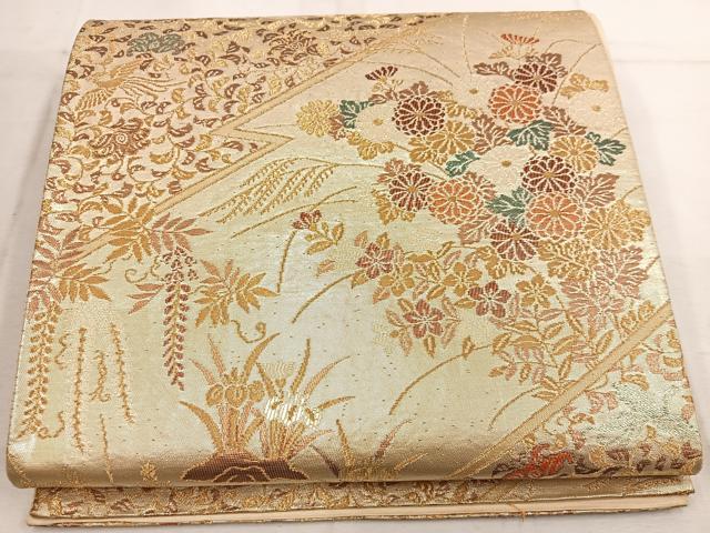 平和屋着物◎六通柄袋帯 鳳凰菊花文 金銀糸 正絹 逸品 BAAW1434mz