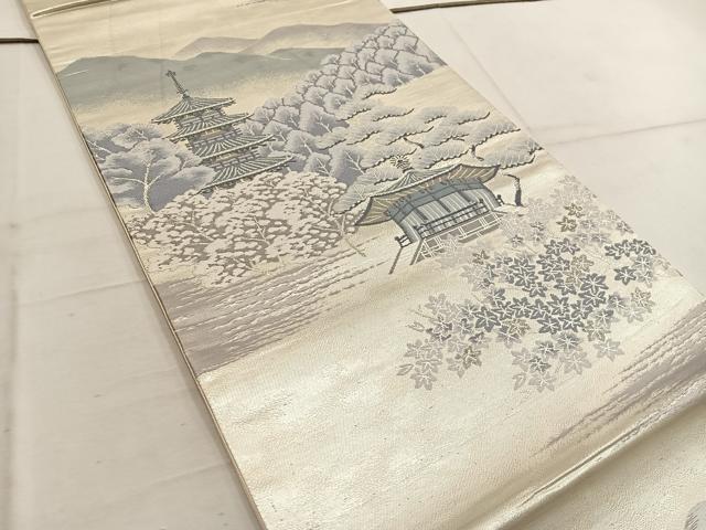 平和屋着物◎六通柄袋帯 唐織 萬葉の路 銀糸 正絹 逸品 BAAW1436mz