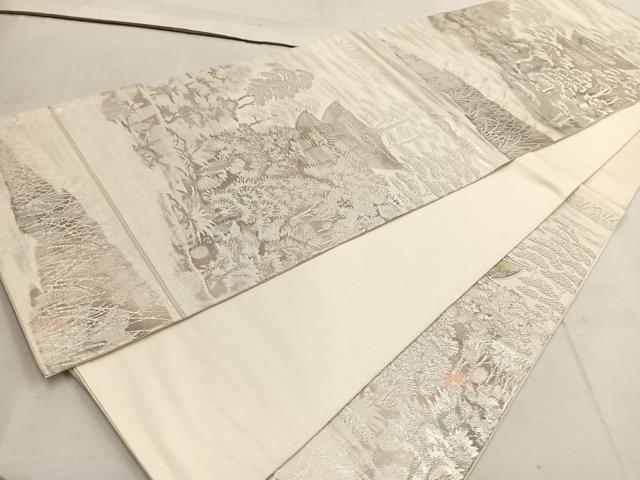 平和屋着物◎太鼓柄袋帯 古京錦 樹林風景文 二重引箔 銀糸 正絹 逸品 BAAW1440mz