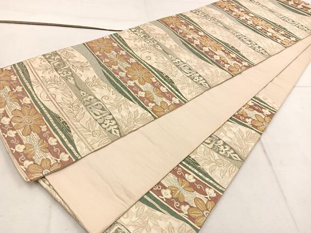 平和屋着物◎六通柄袋帯 草花文 金銀糸 正絹 逸品 BAAW1444mz