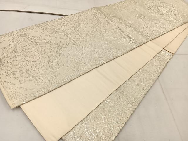 平和屋着物◎六通柄袋帯 宝相華 銀糸 正絹 逸品 BAAW1457mz