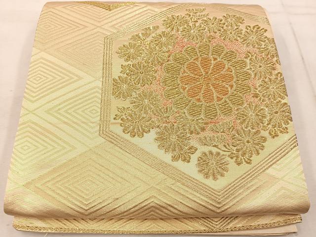 平和屋着物◎六通柄 京袋帯 亀甲花文 金糸 正絹 逸品 BAAW1460mz