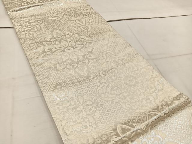 平和屋着物◎六通柄袋帯 草花文 銀糸 正絹 逸品 BAAW1461mz