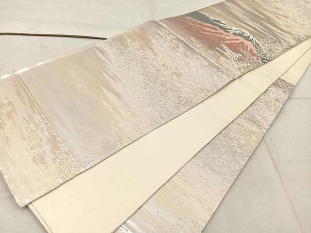 平和屋着物◎六通柄袋帯 遠山文 銀糸 正絹 逸品 BAAW1463mz